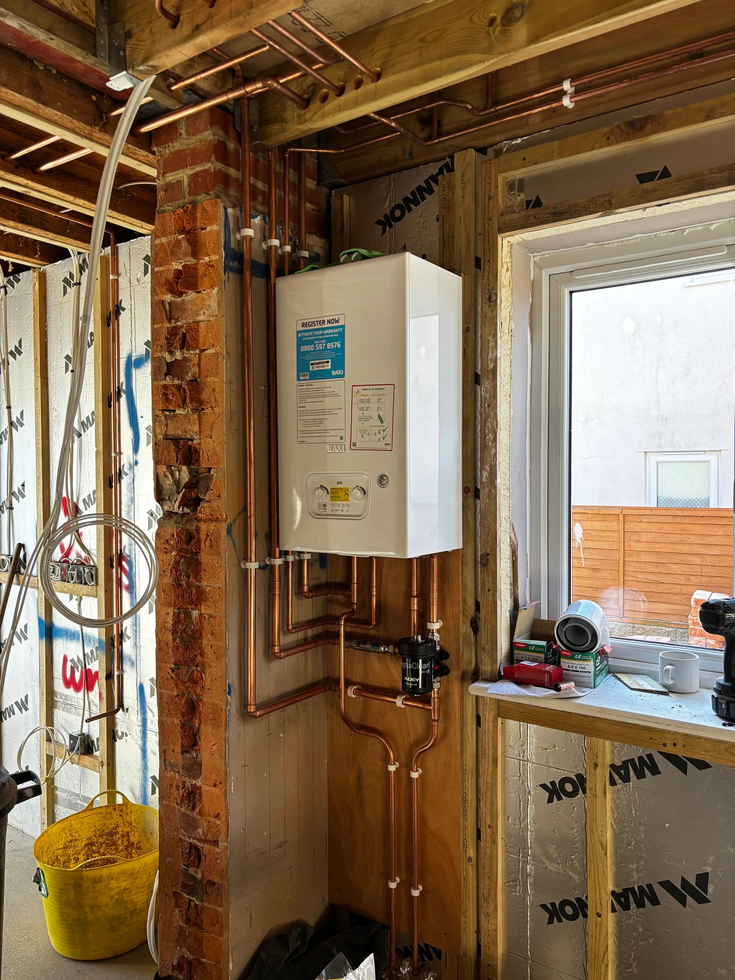 Baxi 800 boiler first-fix in a stud wall by Howe Heating